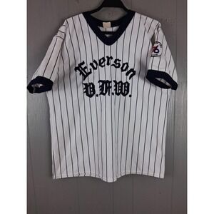 Vintage‎ Everson VFW Shirt Mens Extra Large White Pinstripe 76 Patch Jersey 70s